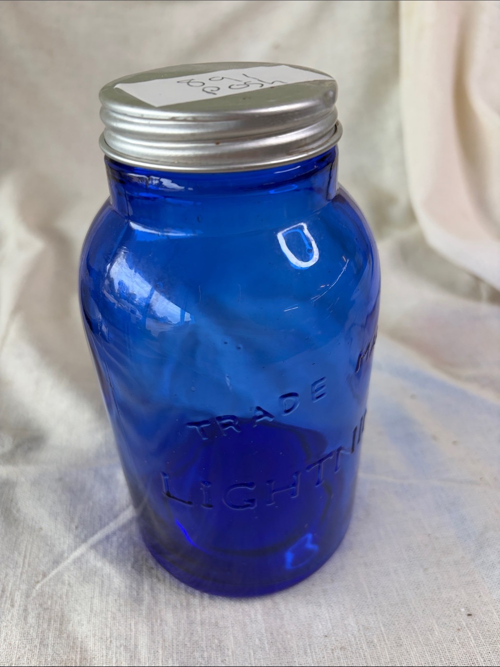 Blue Glass Storage Jar with Silver Lid - Vintage Style